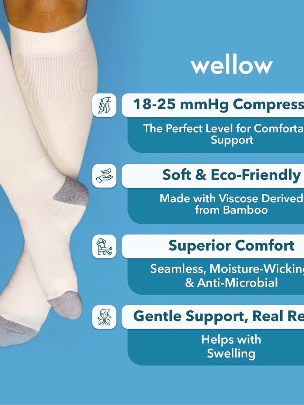 NWT compression socks Wellow Cream & Gray Socks - 1 Pair size Large - Picture 4 of 5